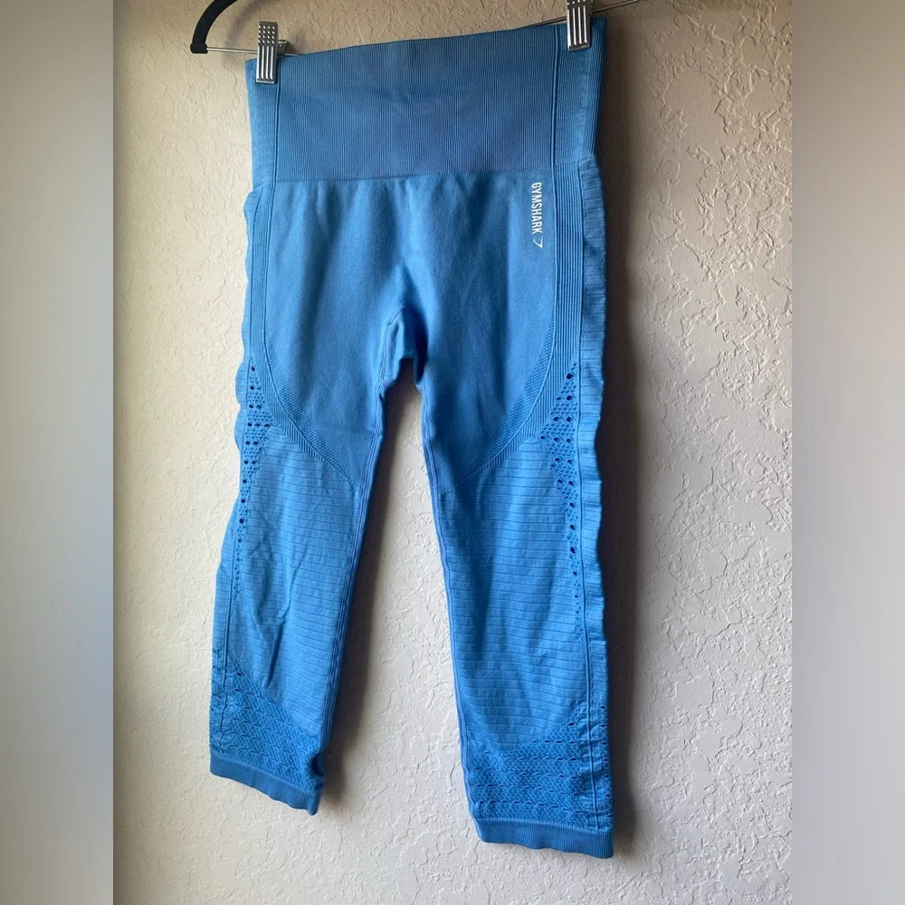 Gymshark Energy Seamless Cropped Leggings in Dark Baby Blue ~ Size Small - Picture 3 of 10